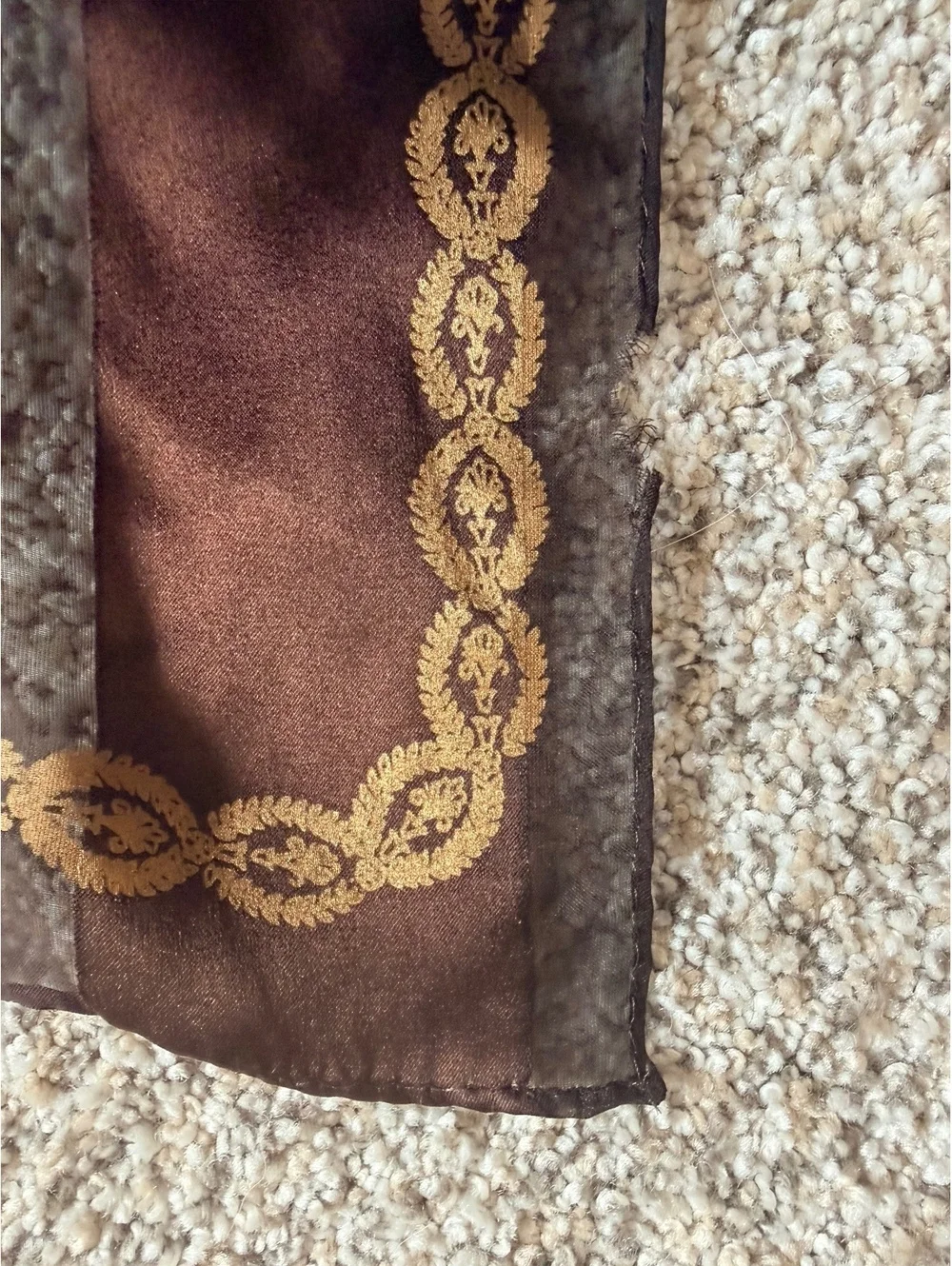 Ellen Tracy SILK Brown and Gold Patterned Sheer Scarf